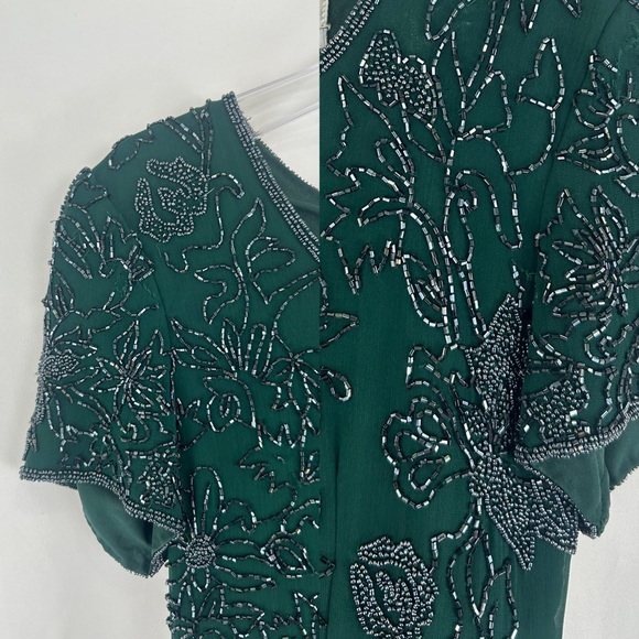 Vintage Dark Green Beaded Floral Silk Top - Picture 7 of 8